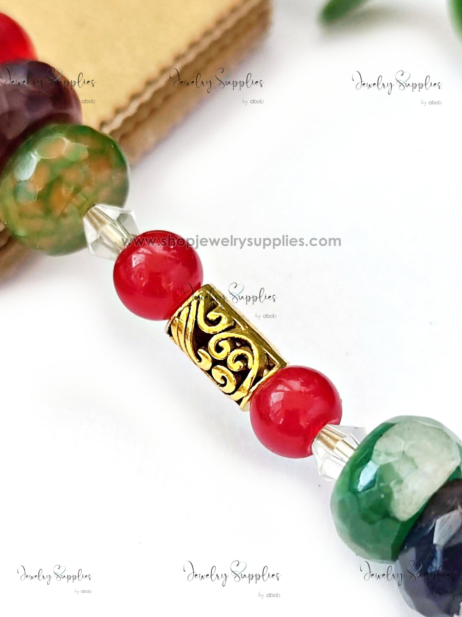 Golden tube Spacer Beads filigree Pandora spacers for jewellery making GSSB314 10 gm