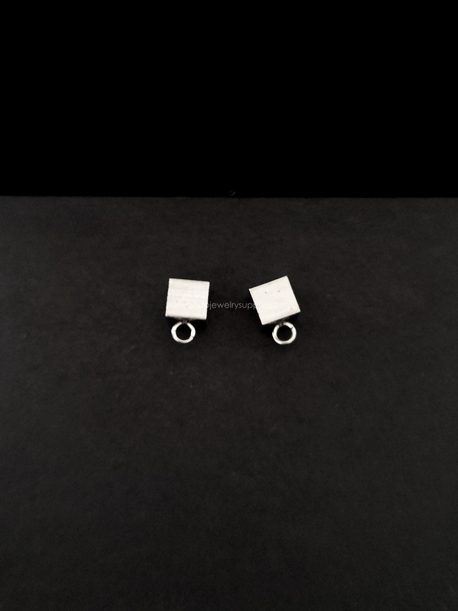 Silver square stud earrings supplies with loop