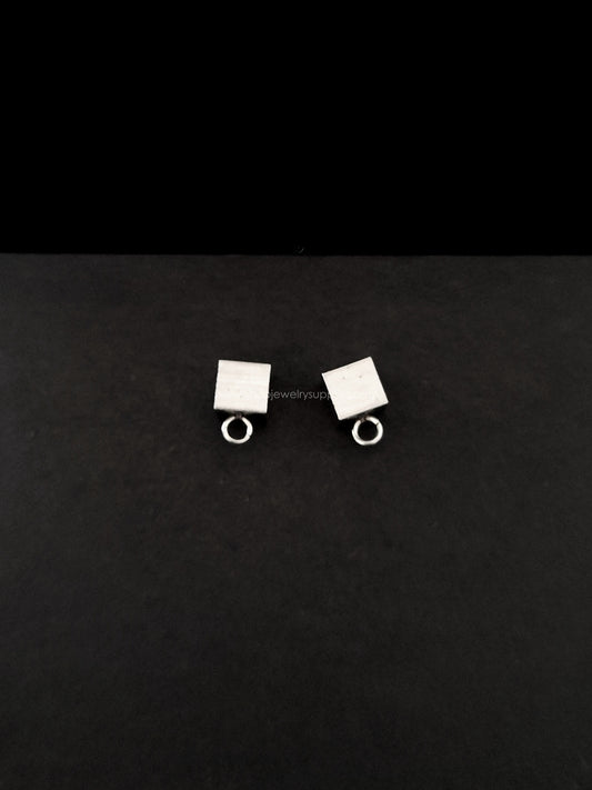 Silver square stud earrings supplies with loop