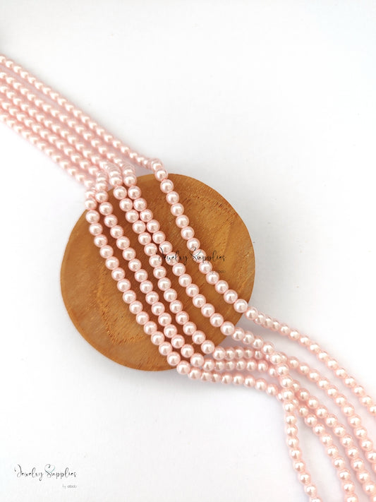 Swarovski imitation 4 mm pink glass pearl beads 15 inch strand alcohol acid guaranteed coating SWIGP05