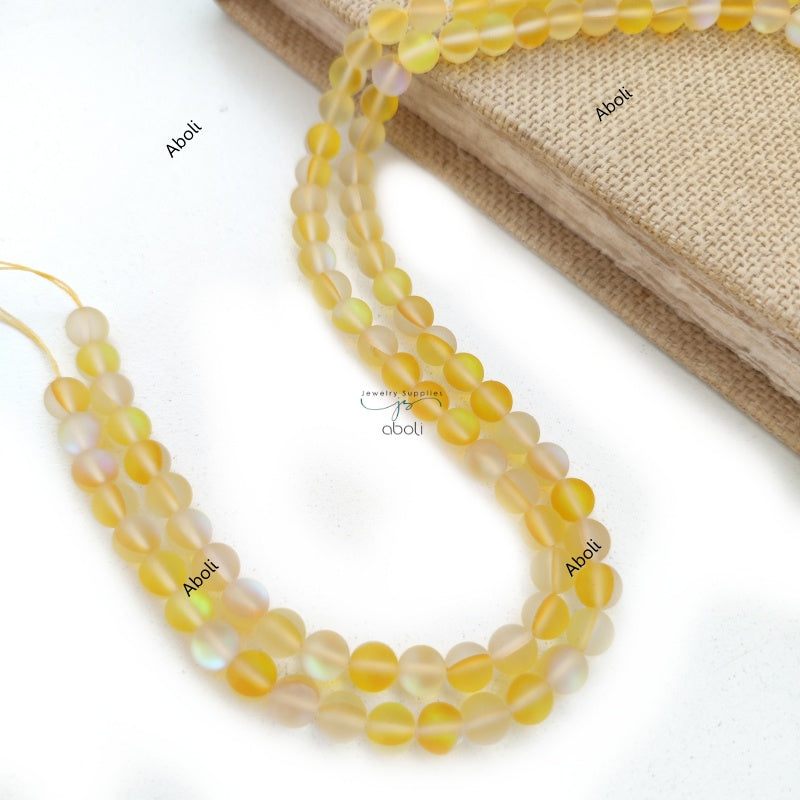 8 mm Yellow Aura Beads Aura Quartz Beads Yellow and Grey Round Gemstone Beads AQB810