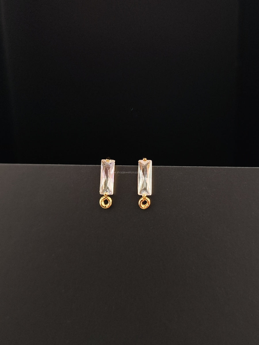 18 k Gold plated Cubic Zirconia stud earring making vertical rectangle stone CZEF09 2 pieces