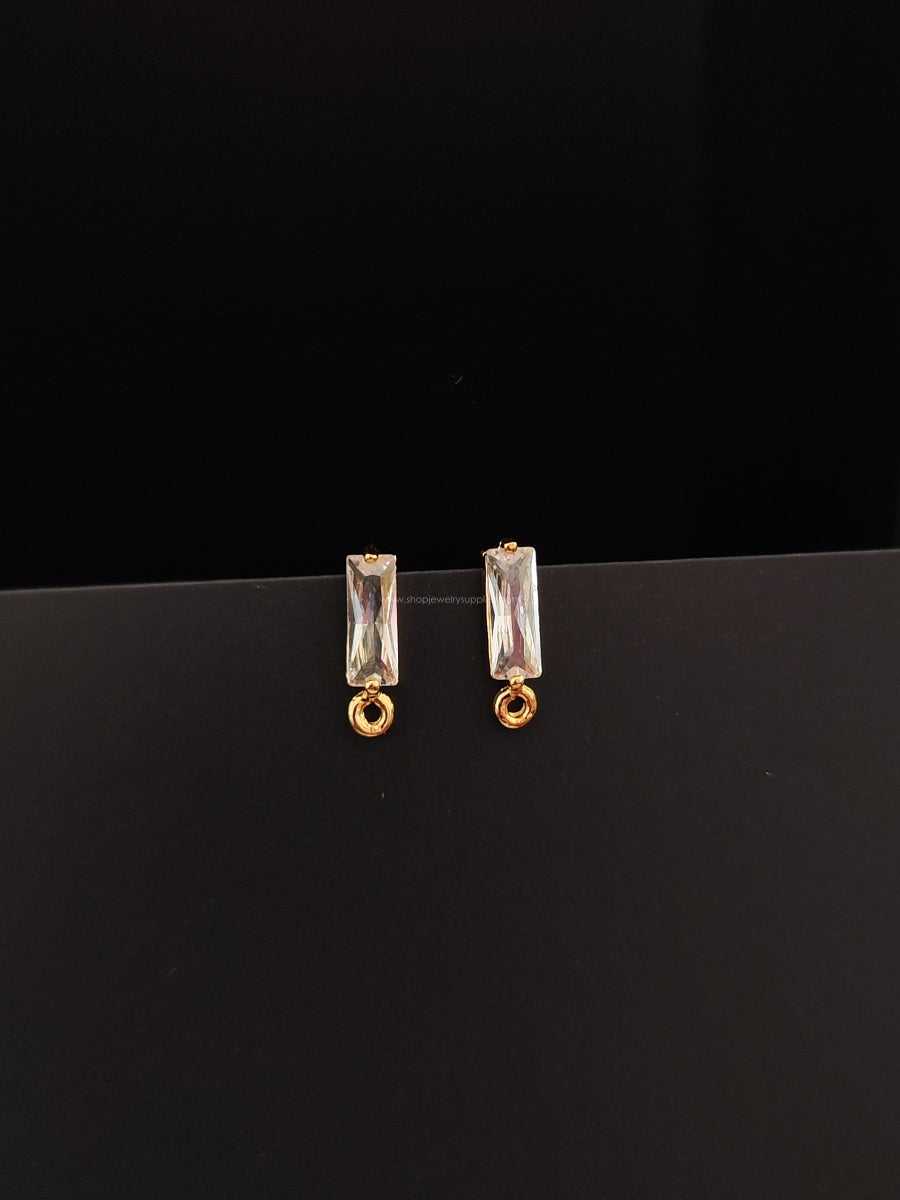 18 k Gold plated Cubic Zirconia stud earring making vertical rectangle stone CZEF09 2 pieces