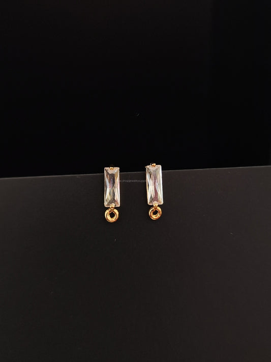 18 k Gold plated Cubic Zirconia stud earring making vertical rectangle stone CZEF09 2 pieces
