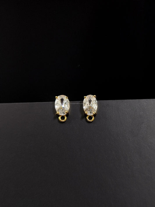 18K Gold Plated Brass oval Cubic Zirconia Stud Earring Findings Clear CZ CZEF08 2 pieces