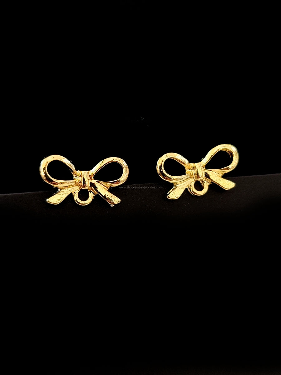 Golden bow knot Stud Earring Findings 304 Stainless Steel Steel Pin Cadmium Free & Lead Free SSEF3