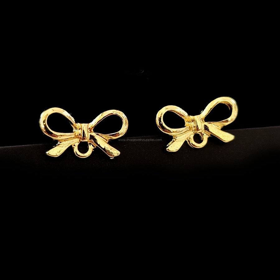Golden bow knot Stud Earring Findings 304 Stainless Steel Steel Pin Cadmium Free & Lead Free SSEF3