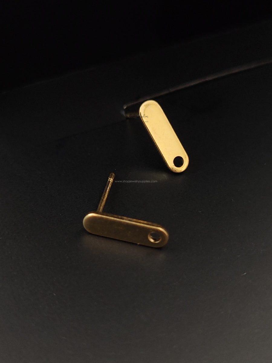24 k gold plated Steel oblong shape 201 Stainless Stud Earring Findings