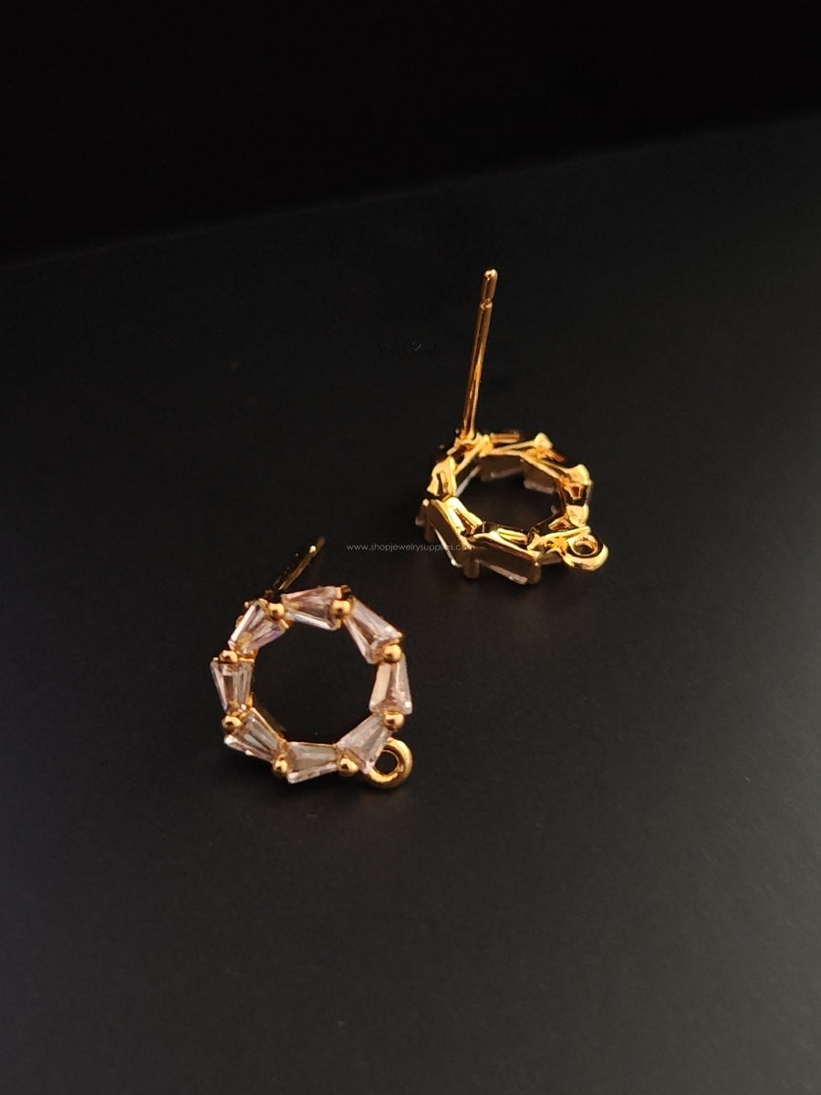 18K Gold Plated circle Cubic Zirconia Stud Earring Findings Nickel free Brass earring making CZEF07
