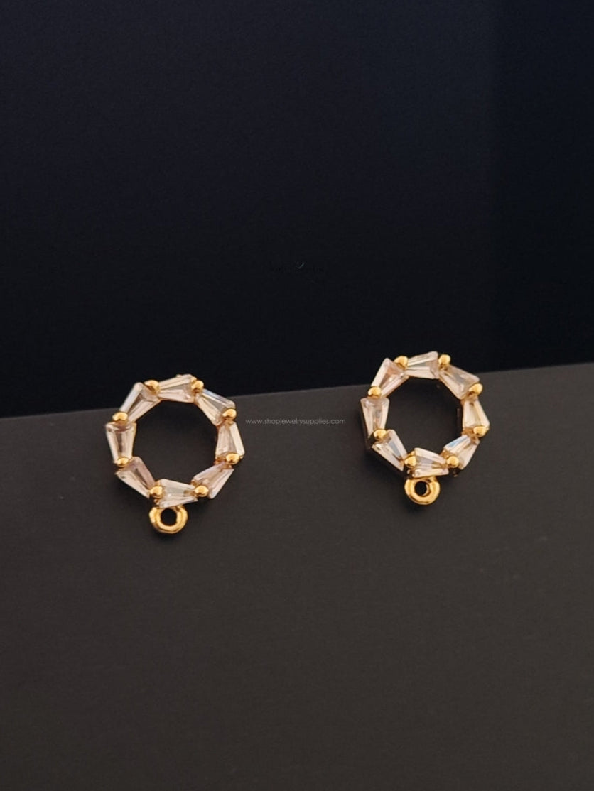 18K Gold Plated circle Cubic Zirconia Stud Earring Findings Nickel free Brass earring making CZEF07 2 pieces