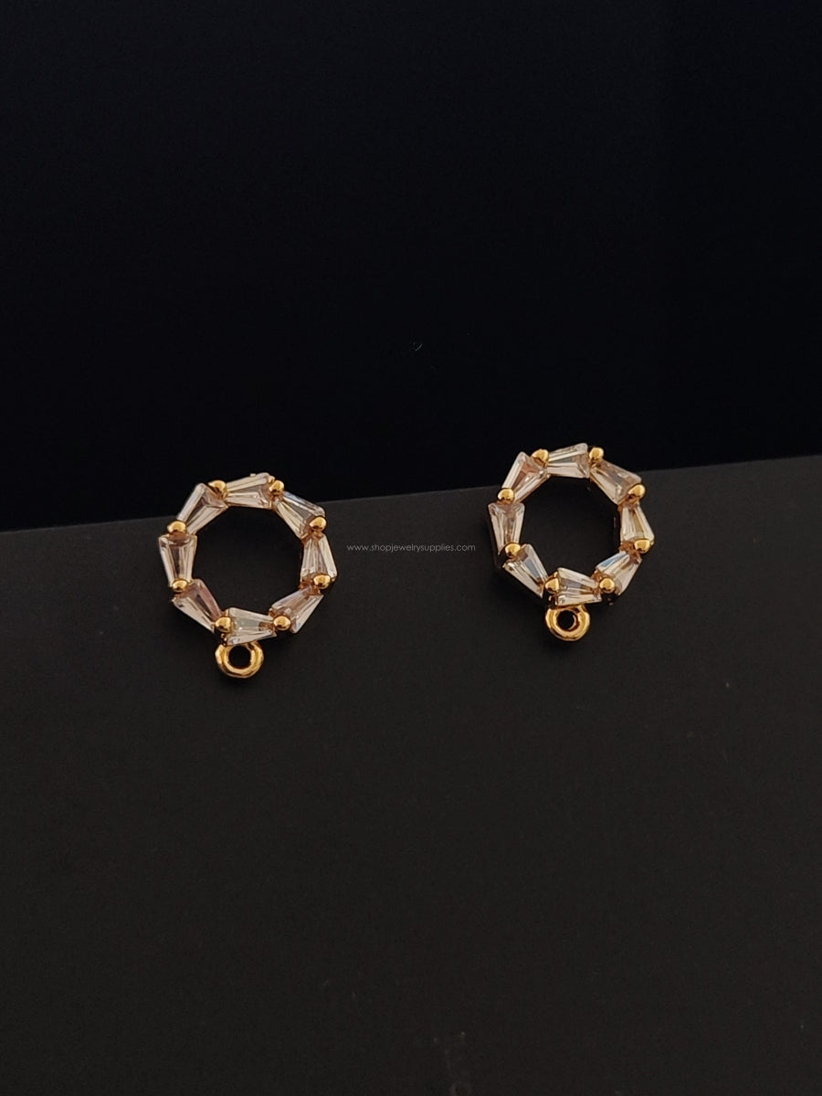 18K Gold Plated circle Cubic Zirconia Stud Earring Findings Nickel free Brass earring making