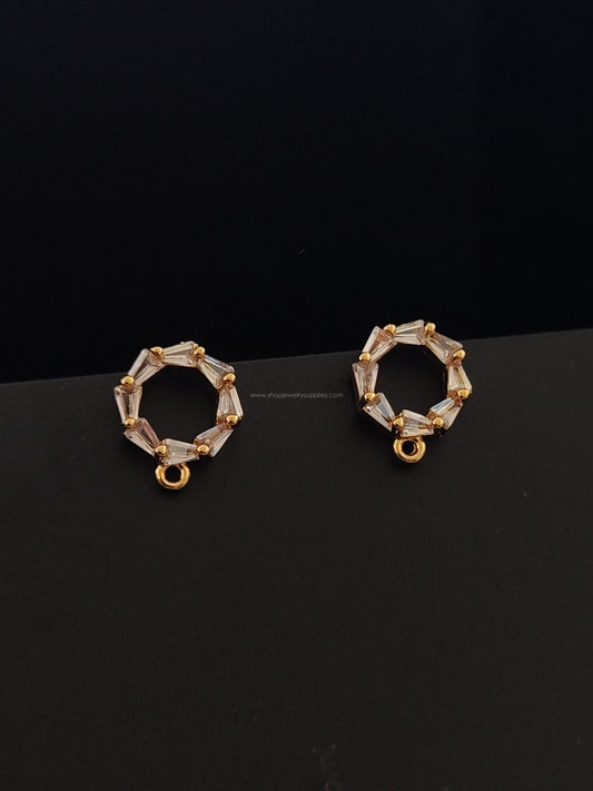 18K Gold Plated circle Cubic Zirconia Stud Earring Findings Nickel free Brass earring making