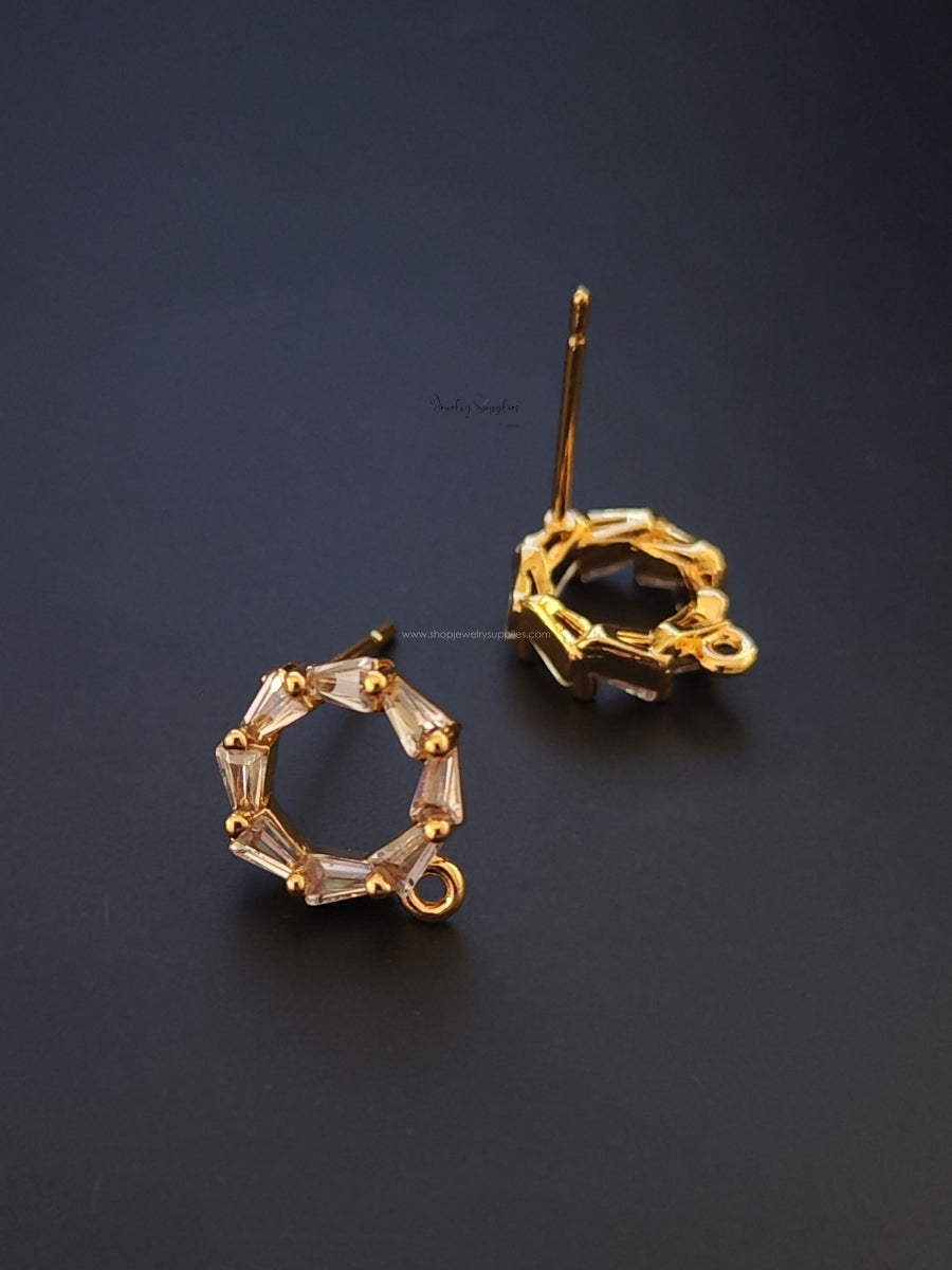 circle Cubic Zirconia Stud Earring Findings Nickel free Brass earring making 18K Gold Plated