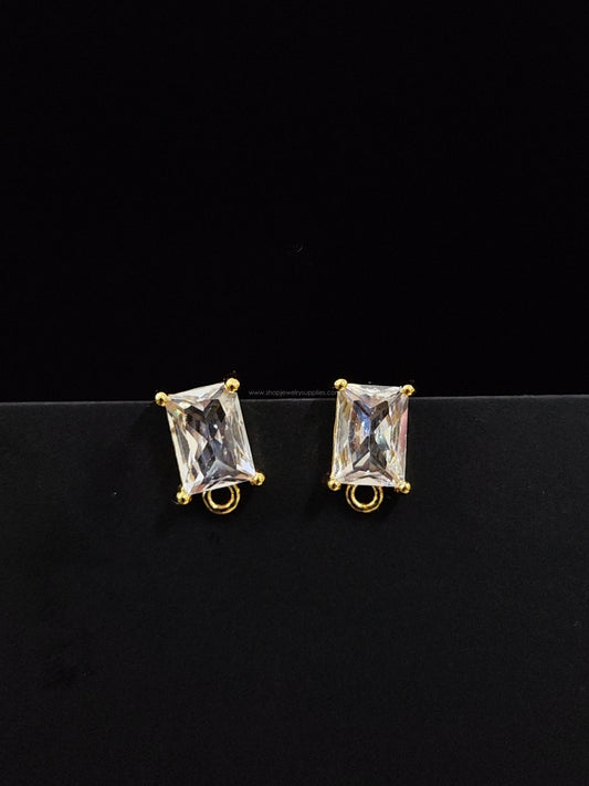 18 k Gold plated rectangle Cubic Zirconia stud earring making supplies CZEF06 2 pieces