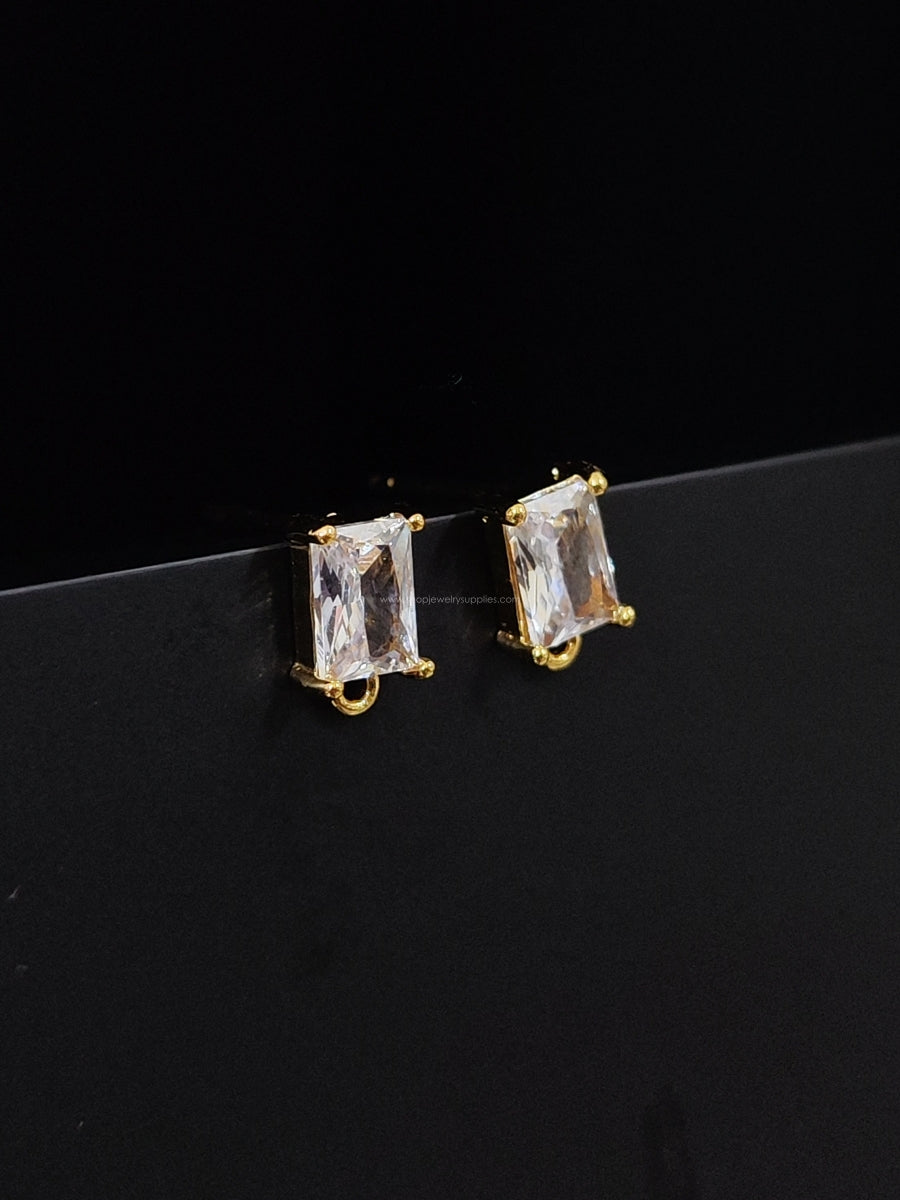 rectangle Cubic Zirconia stud earring making supplies 18 k Gold plated