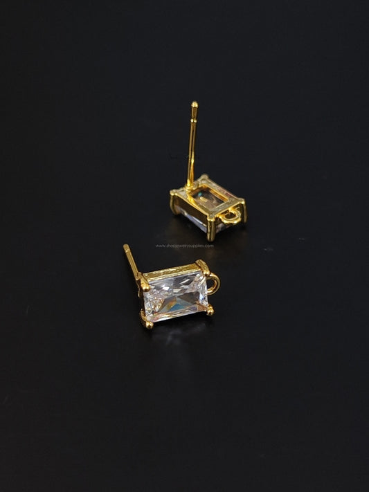 18 k Gold plated rectangle Cubic Zirconia stud earring making supplies CZEF06
