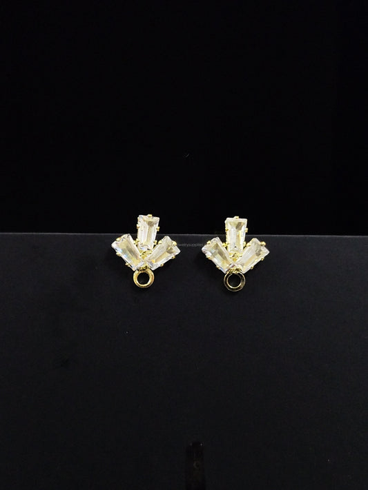 Brass golden Cubic Zirconia Stud Earring Findings Clear Stone earrings Making Supplies CZEF04 2 pieces