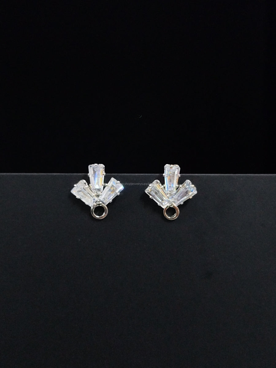 Cubic Zirconia Stud Earring Findings Platinum Silver Clear Stone earrings Making Supplies 2 pieces