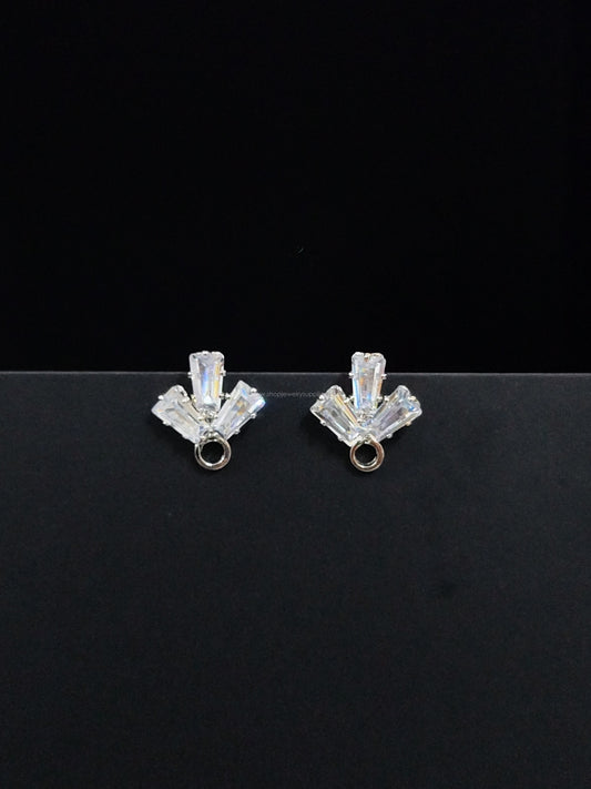 Cubic Zirconia Stud Earring Findings Platinum Silver Clear Stone earrings Making Supplies 2 pieces