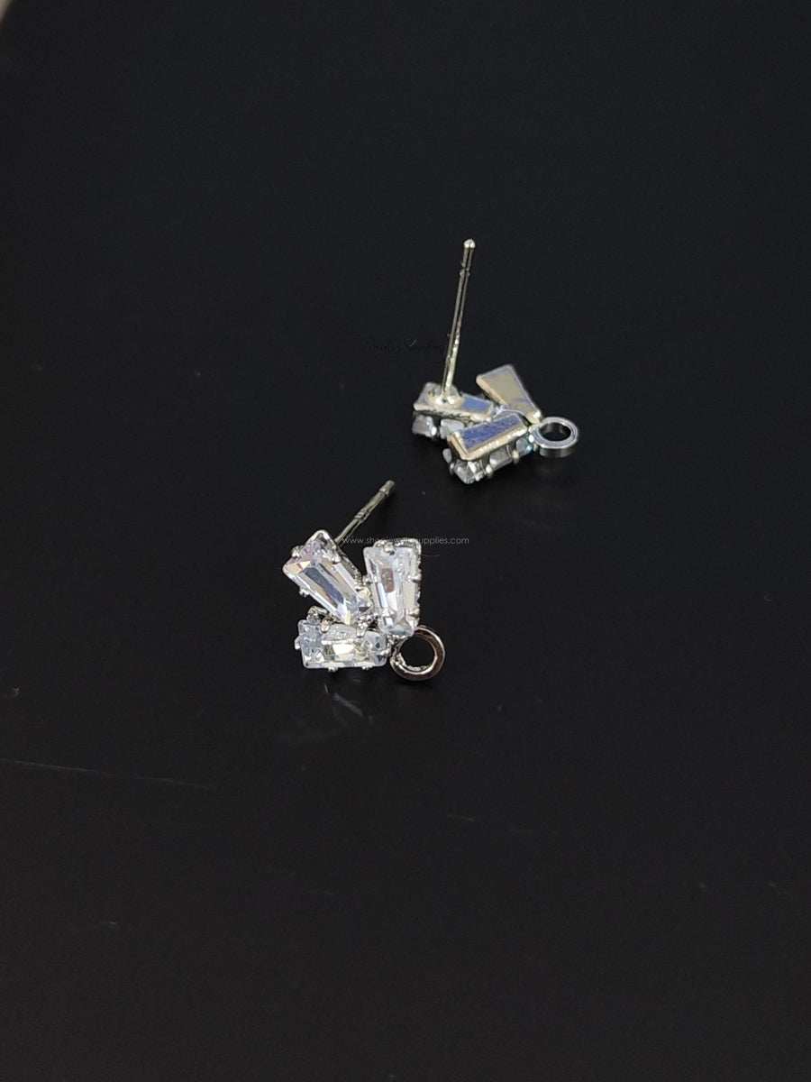 2 pieces Cubic Zirconia Stud Earring Findings Platinum Silver Clear Stone earrings Making Supplies CZEF03