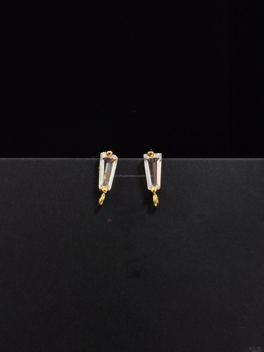 18 k Gold plated Cubic Zirconia stud earring making long trapezoid stone brass CZEF10 2 pieces