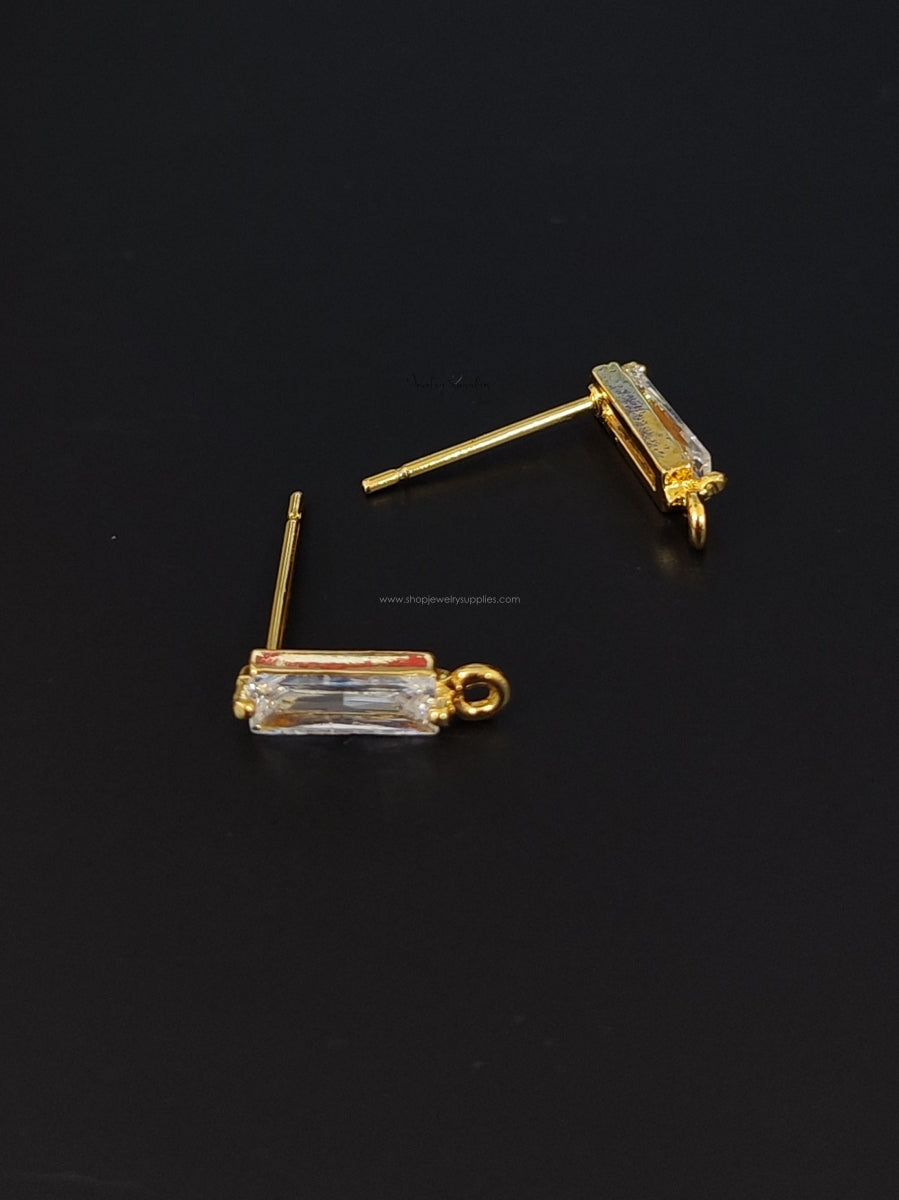 18 k Gold plated Cubic Zirconia stud earring making vertical rectangle stone CZEF09