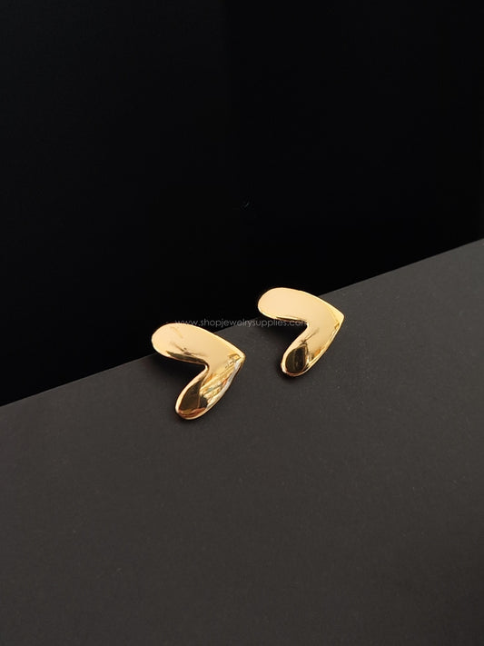 18 k gold plated Brass golden heart earring making findings stud components BEF03 2 pieces