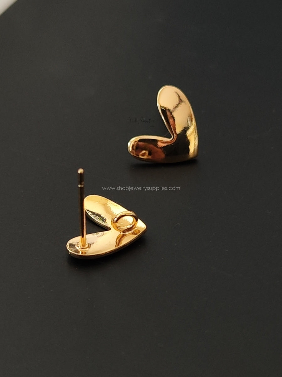 18 k gold plated Brass golden heart earring making findings stud components BEF03 2 pieces