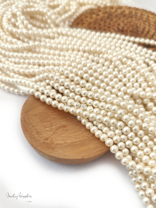 4 mm cream glass pearl beads 16 inch strand A Quality GPBC416 100+ beads