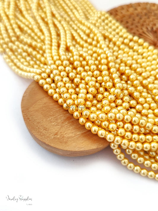 4 mm golden glass pearl beads 16 inch strand A Quality GPB416 100+ beads