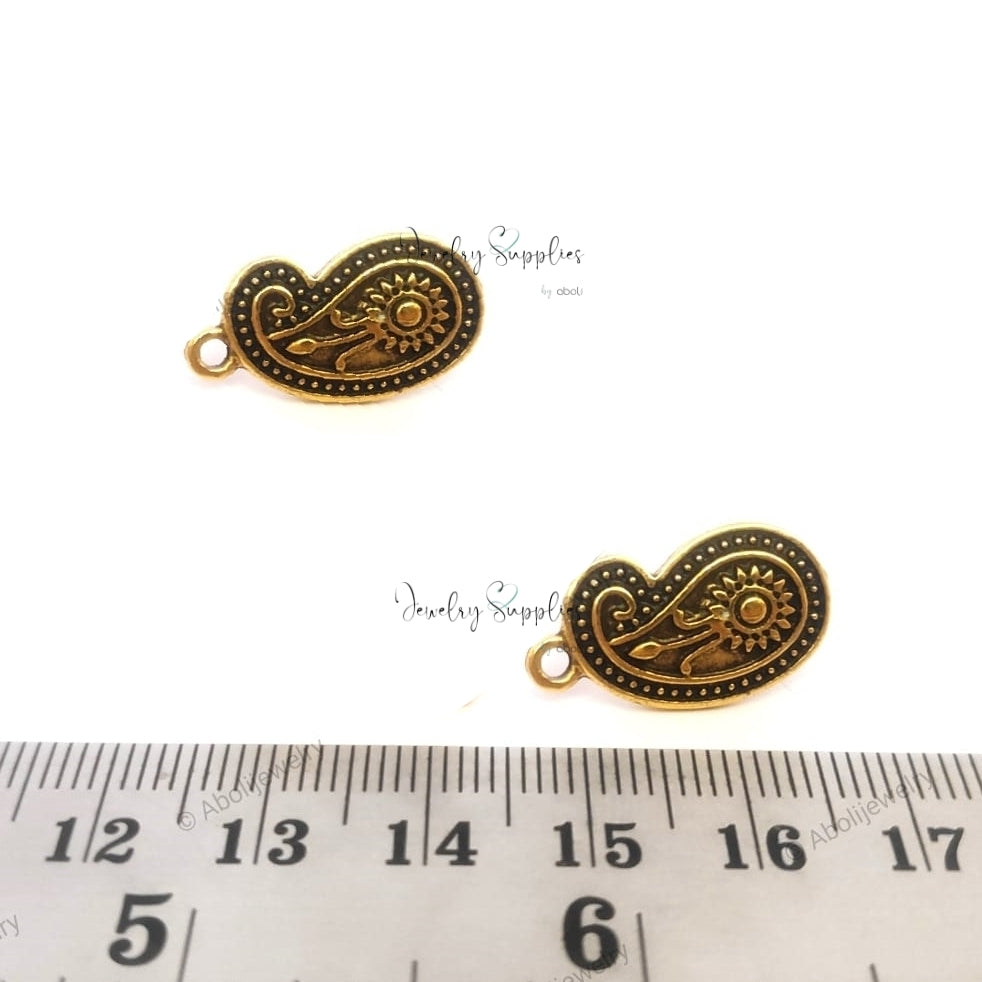 Golden paisley stud earring components metal earrings findings ESG51