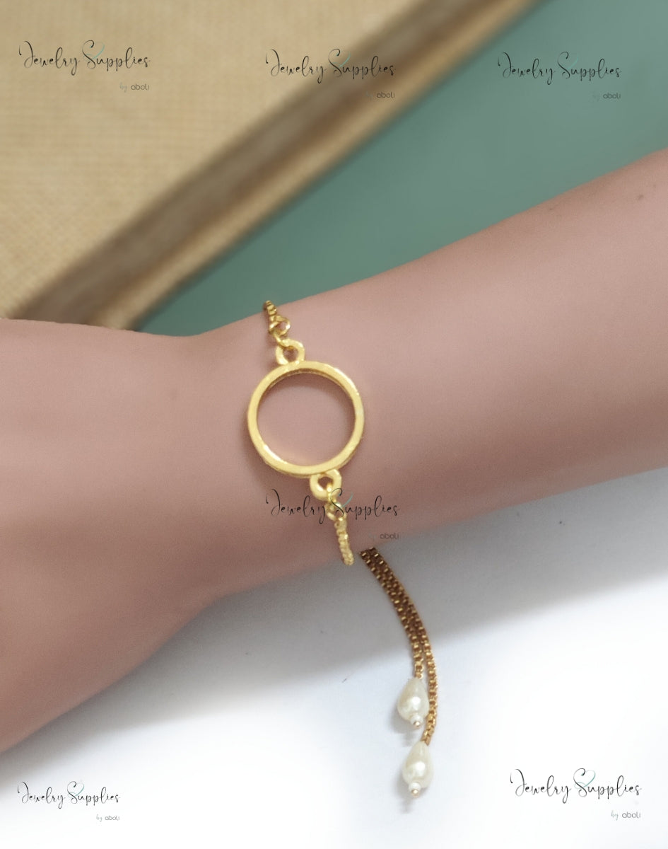 Golden bracelet chain with drop pearls adjustable rakhi chain RBCR6