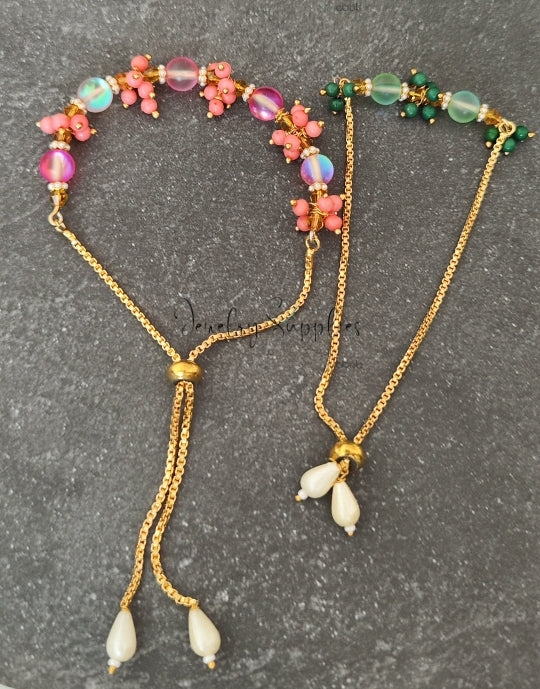 Golden bracelet chain with drop pearls adjustable rakhi chain RBCR6