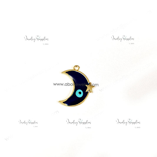Dark blue Evil eye moon charm Crescent evil eye pendant charm