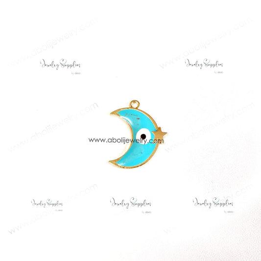 Sky blue crescent Evil eye moon charm Crescent evil eye pendant charm