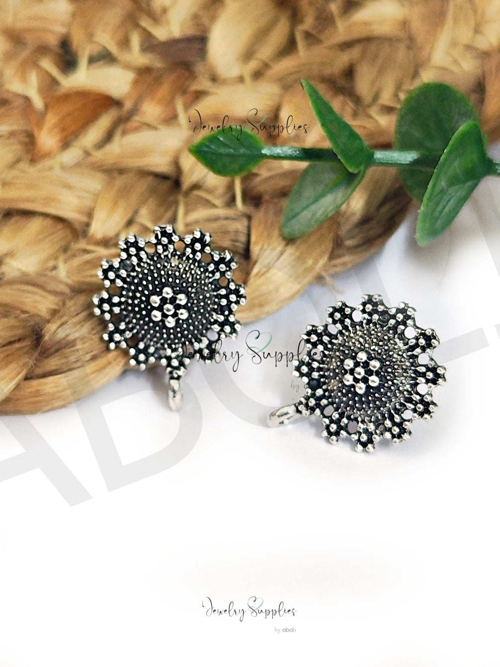 oxidized silver flower stud earrings