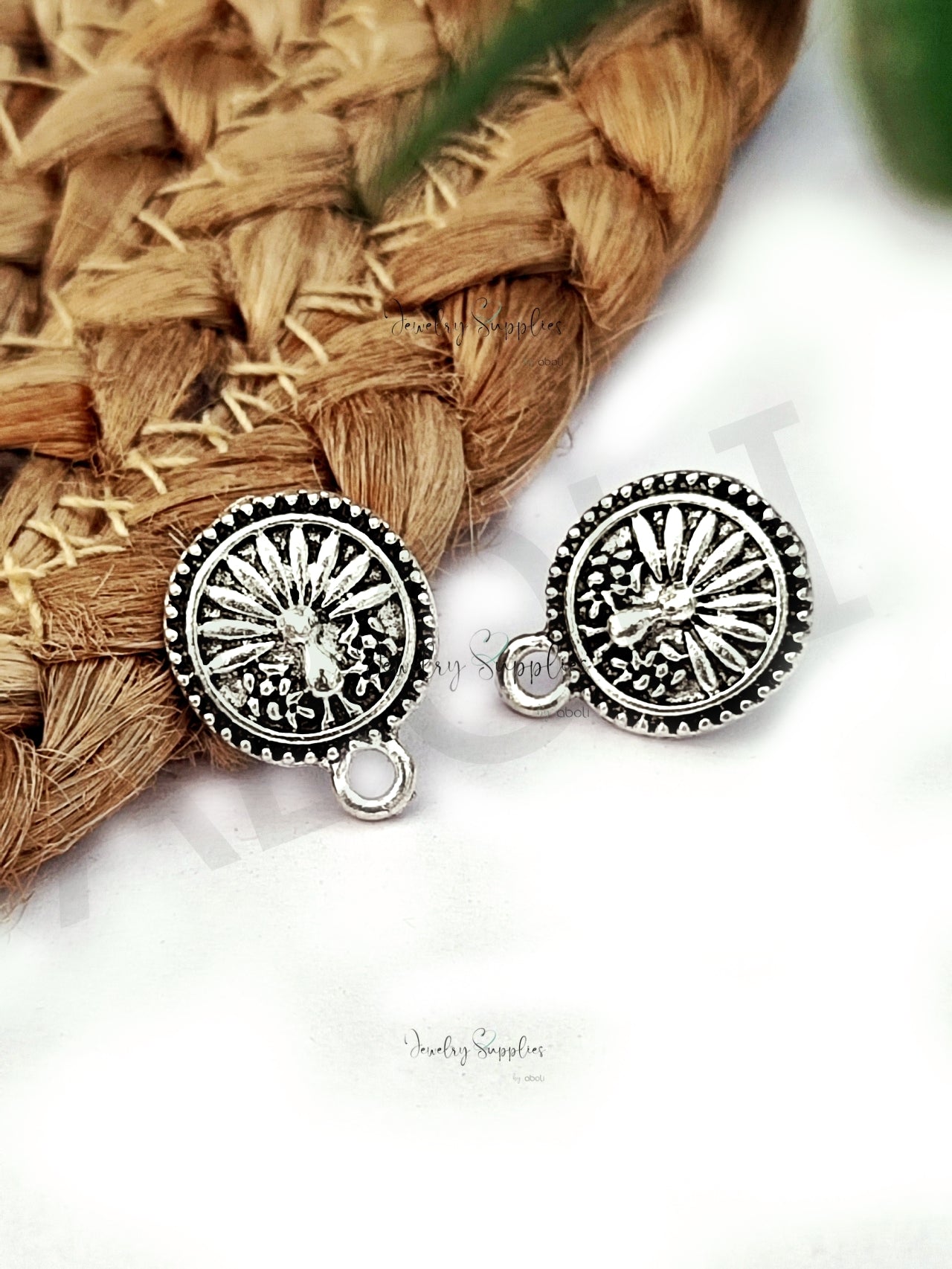 oxidized silver round peacock stud earrings