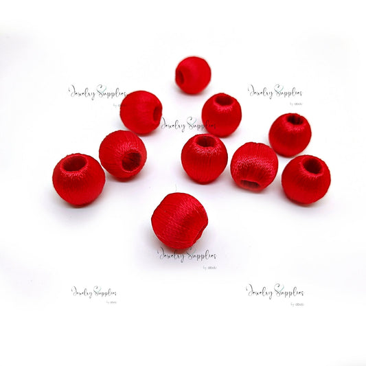 Red silk thread wrapped beads 10 mm Professional premium finish for silk thread jewellery STWBR10 1 bead