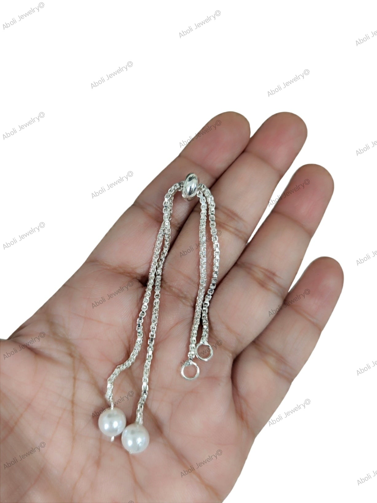 Silver bracelet chain with round pearls adjustable rakhi chain RBCR5