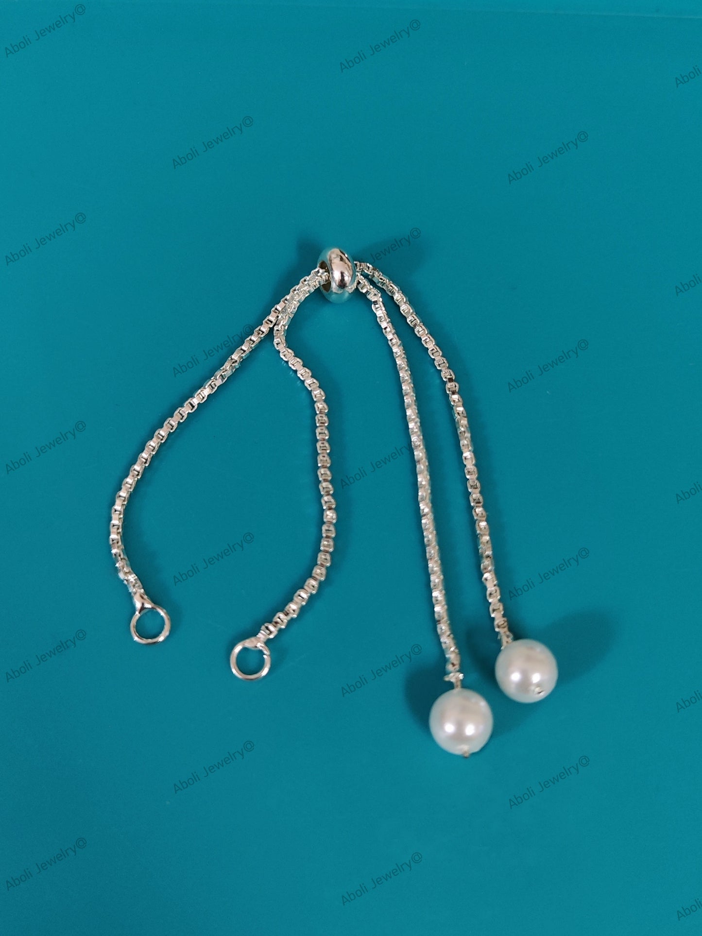 Silver bracelet chain with round pearls adjustable rakhi chain RBCR5