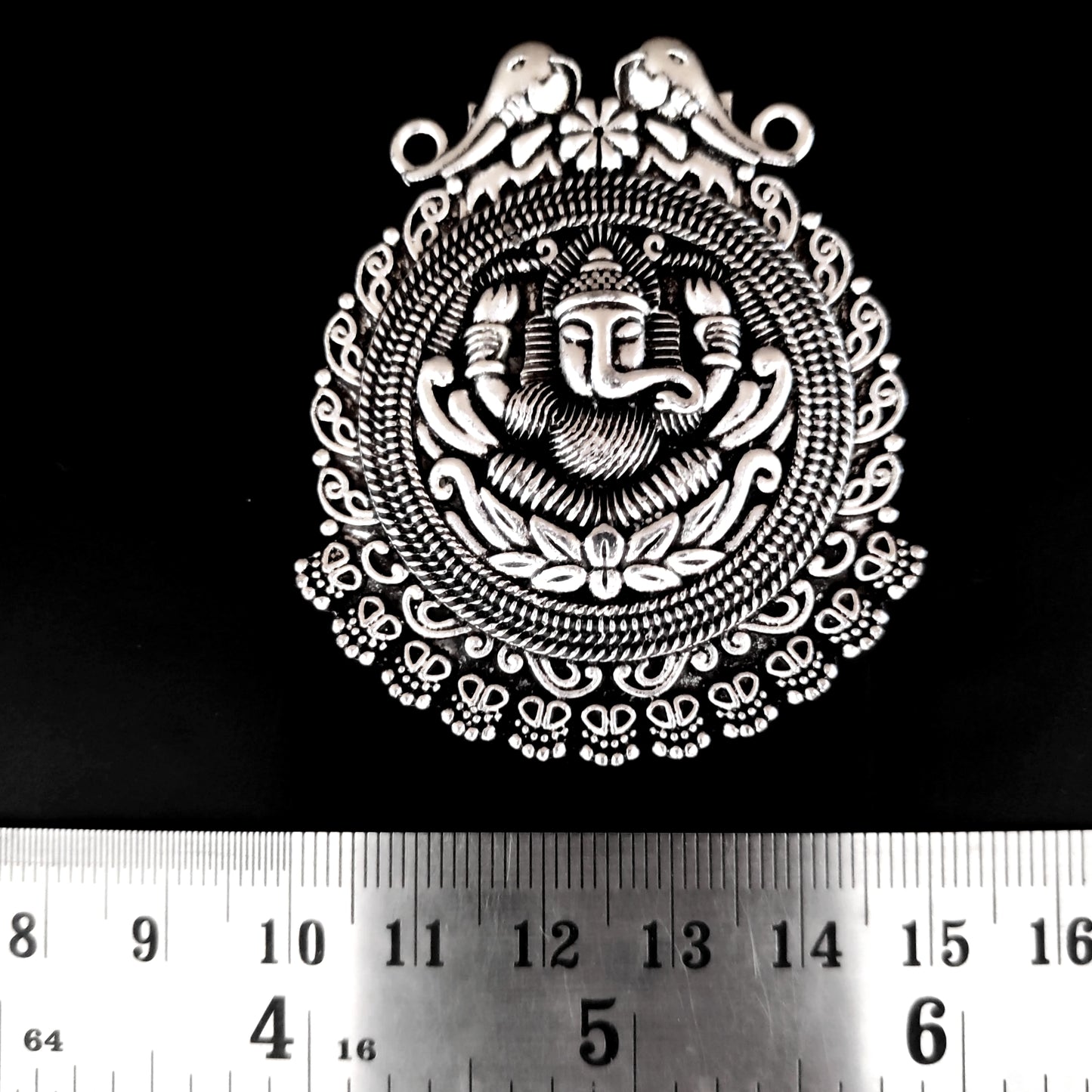 German silver Oxidized pendant Ganesha lotus motif SP303