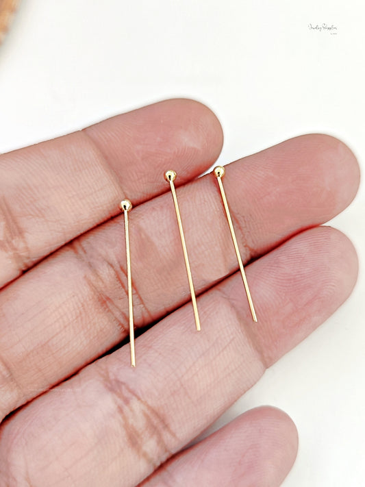 18k Real Gold Plated Steel Ballpins 304 Stainless Steel Ball Head Pins 2.5 cm ballpins SSBPG25