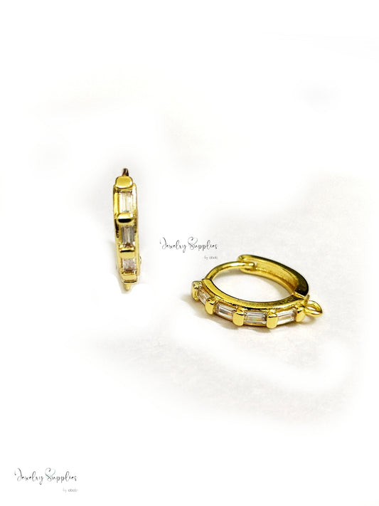 Cubic Zirconia golden huggie hoop earring brass real 18 k gold plated micro pave Cadmium free Lead free CZELB06 2 pieces