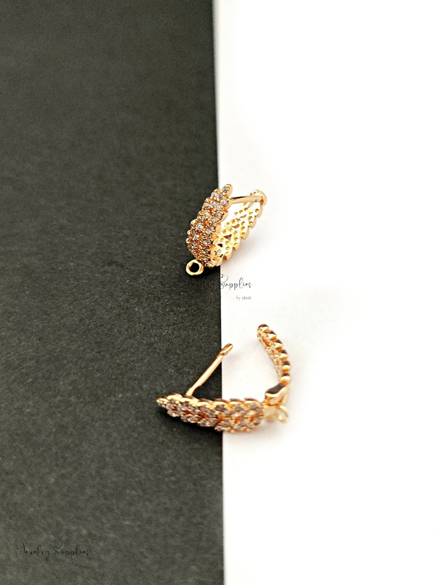 Cubic Zirconia earrings hoop leverback real 18K gold plated earring making CZELB06 2 pieces