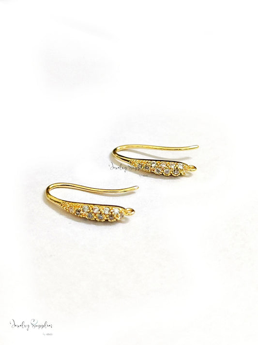 18K gold plated cubic Zirconia earring hooks brass earwire earring making CZEH02 2 pieces