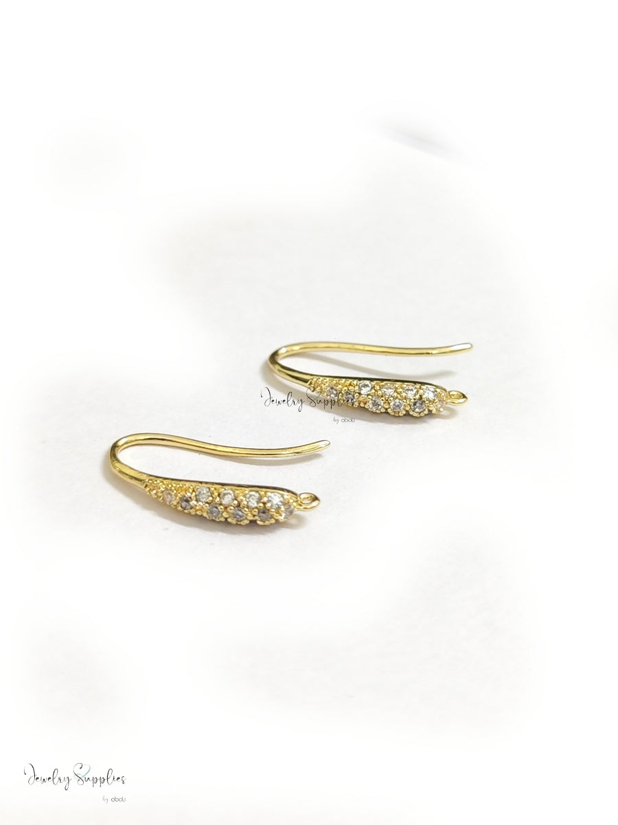 18K gold plated cubic Zirconia earring hooks brass earwire earring making CZEH02 2 pieces
