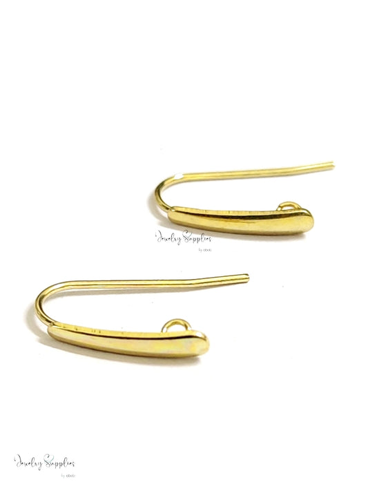 24 k gold plated steel earring hook earring findings 304 Stainless steel SSEF14 2 pieces - Jewelry Supplies