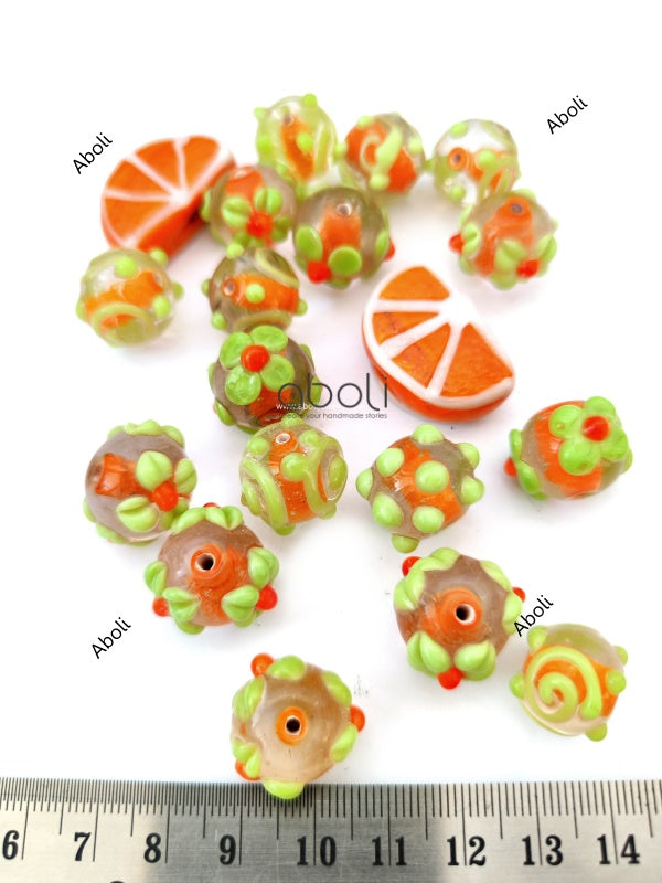 Lampwork beads orange lamp work glass beads summer theme jewellery beads LMPWB53