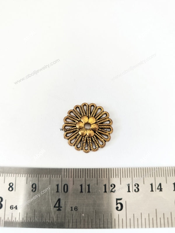 Golden flower disc connector flat Charm fabric jewellery embellishment CHMG115 2 charms