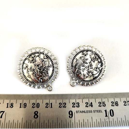 Silver vine round stud components metal earrings findings ESS72